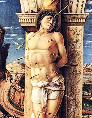 St. Sebastian, detail (Mantegna, 1458)